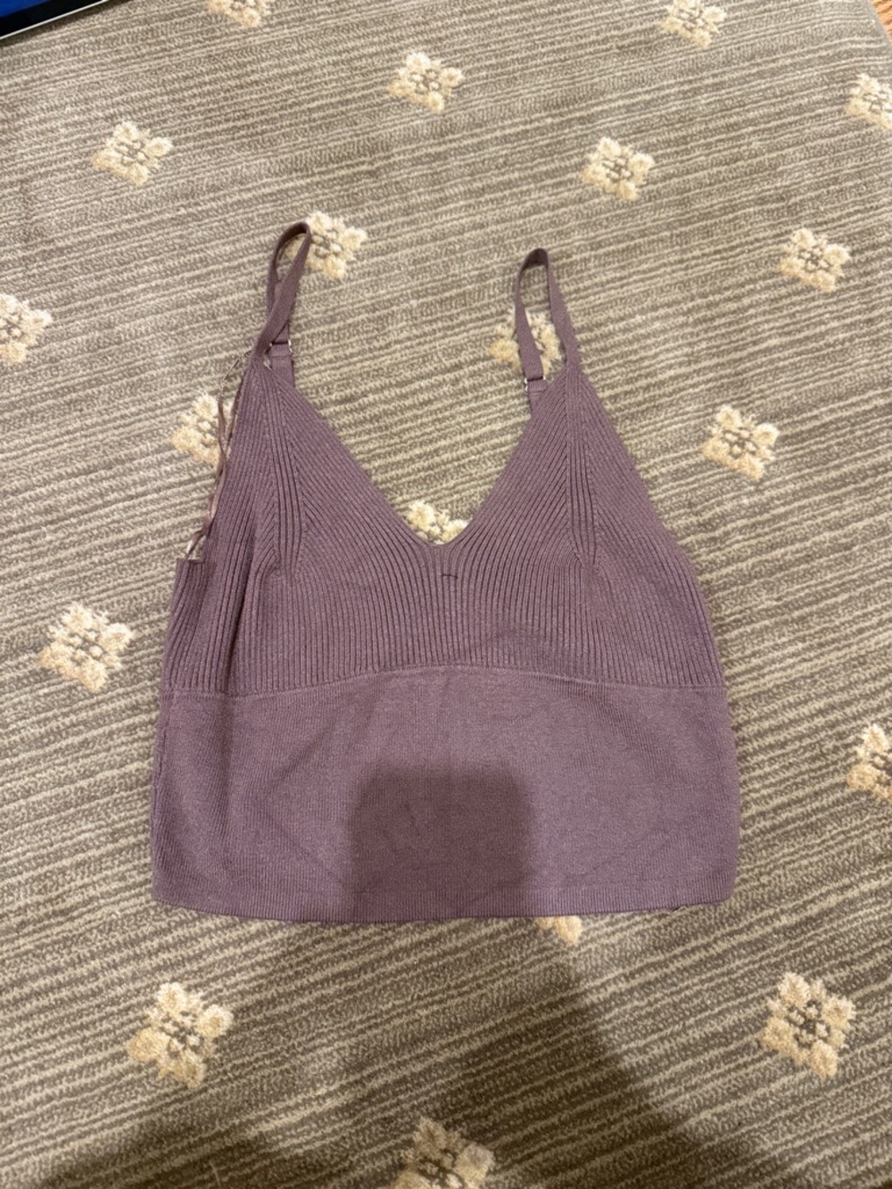 Garage Dusty Lavender Ribbed V-Neck Crop Tank